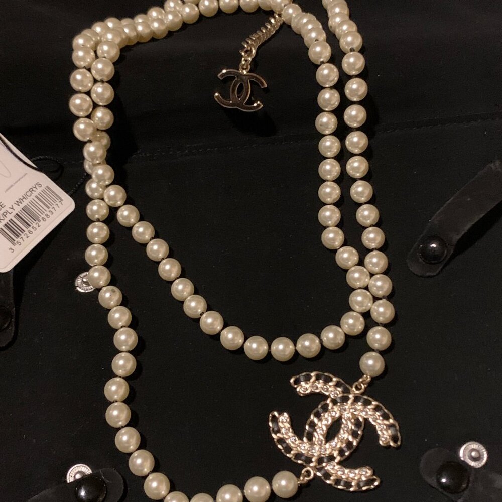 Chanel Crystal CC Faux Pearl Necklace, Wear Long or Short